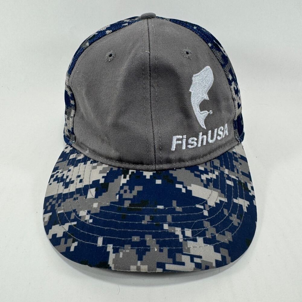 FishUSA Mens Hat Blue Grey Pixelated Camouflage Fishing Outdoor Baseball